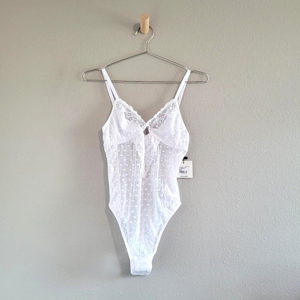 Mucci White Lace Sheer Teddy Bodysuit Lingerie S